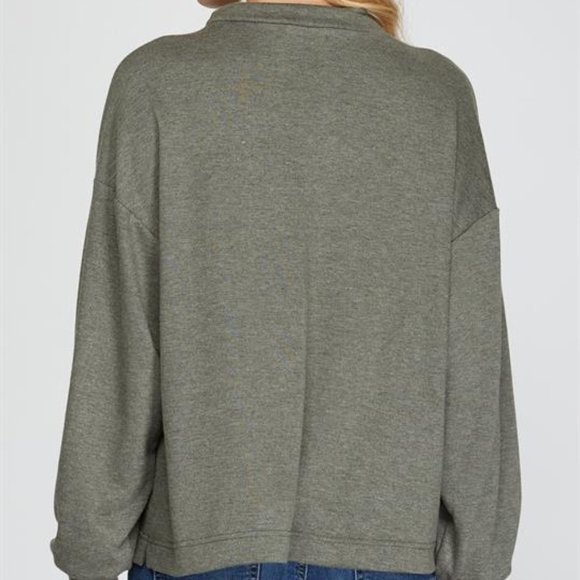 NWT! She + Sky Olive Pocket Sweatshirt with Drawstring Neck - Picture 2 of 8